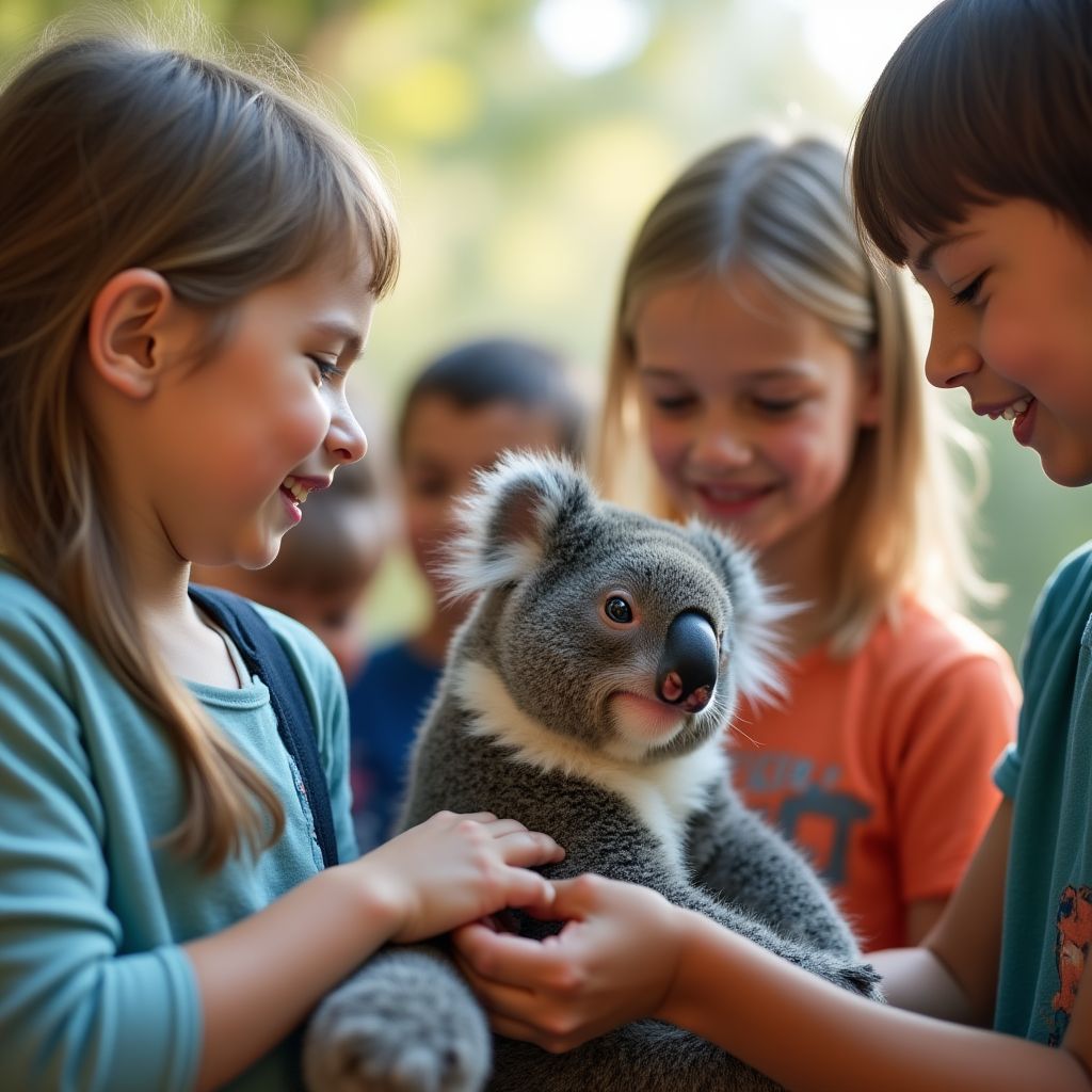 Conservation educational program with children at wildlife sanctuary