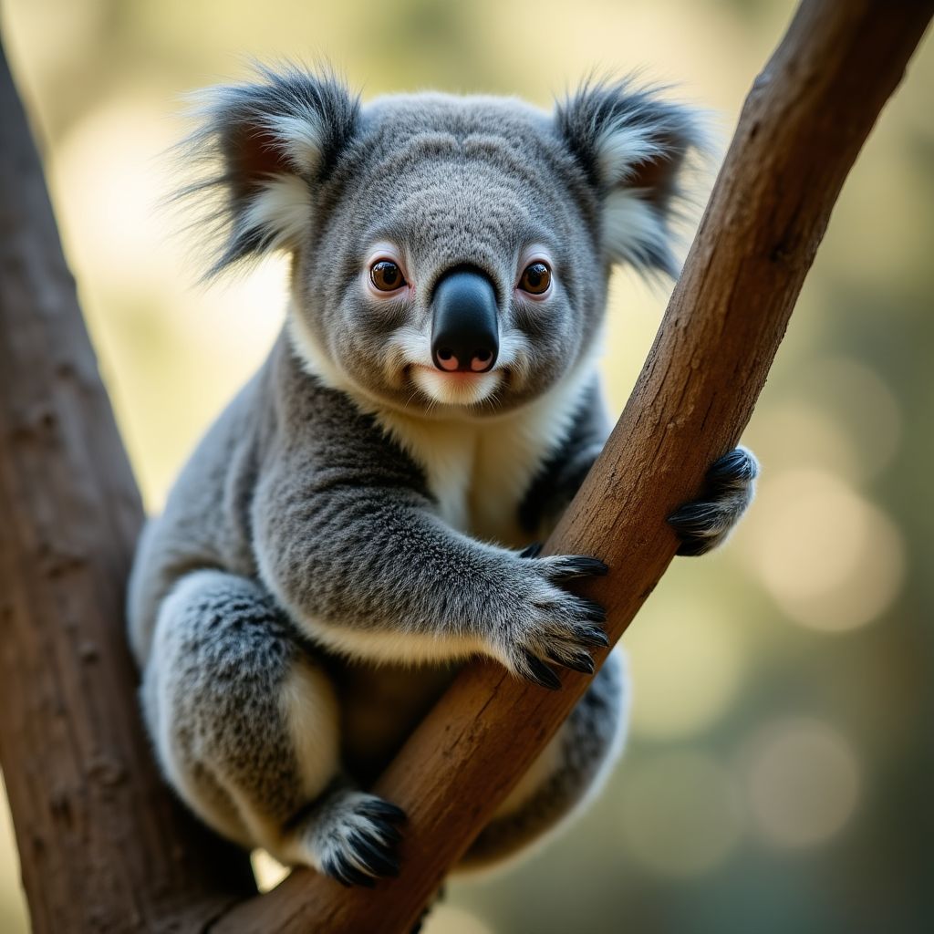 A koala on a eucalyptus tree branch at an Australian zoo