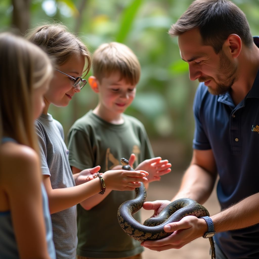 Instructor showing python to children