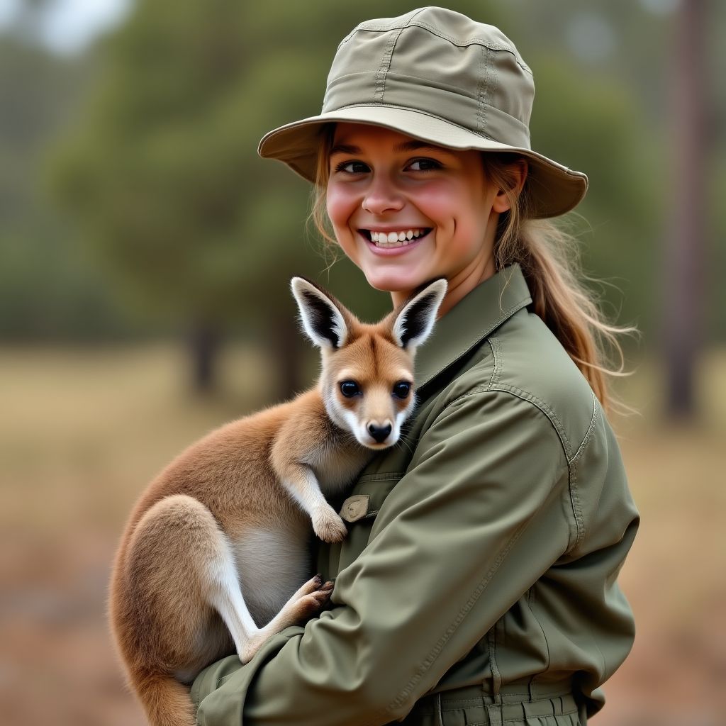 Wildlife conservationist with a joey