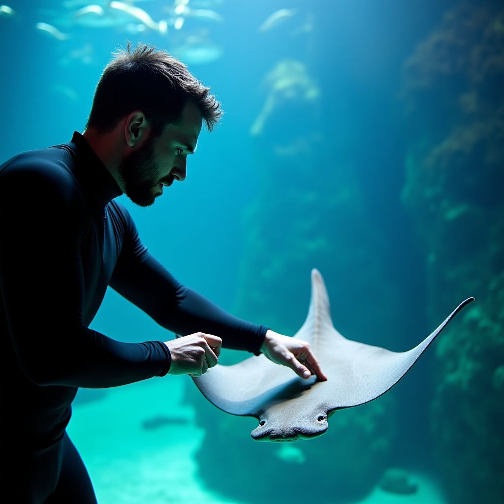 Marine biologist with stingray