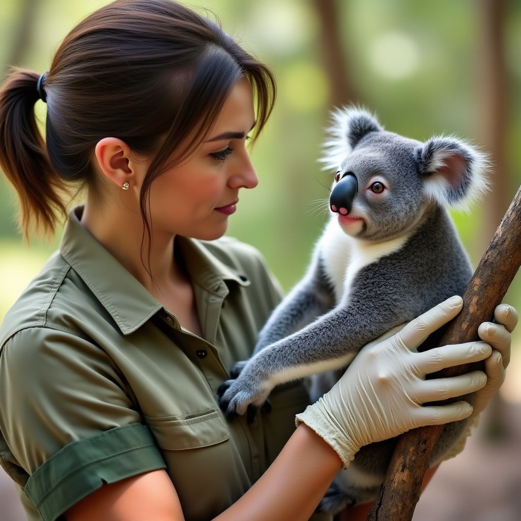 Wildlife zoologist examining a koala